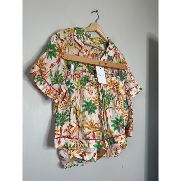 NWT The Lazy Poet Nina Linen Elastic Short Pajama Set Sleepwear Pegasus Size: L - Picture 3 of 11